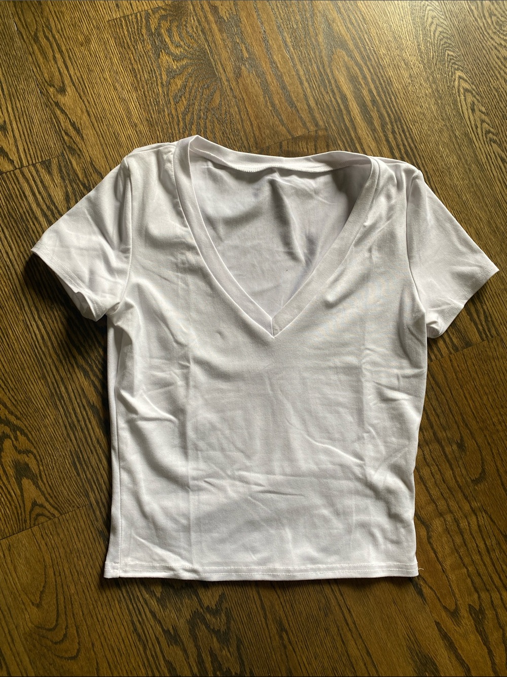 White V-Neck Short Sleeve Top